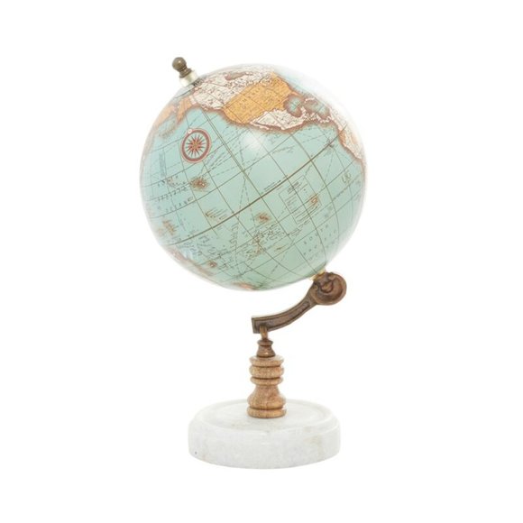 Aquamarine Marble and Wood Globe - Picture 2 of 3